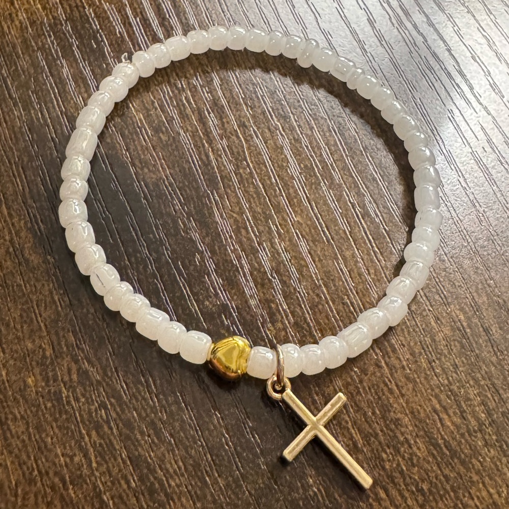 Handmade dainty bracelet with cross
